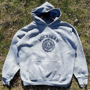 Vintage 80s Gray Michigan Hoodie Sweatshirt Distressed